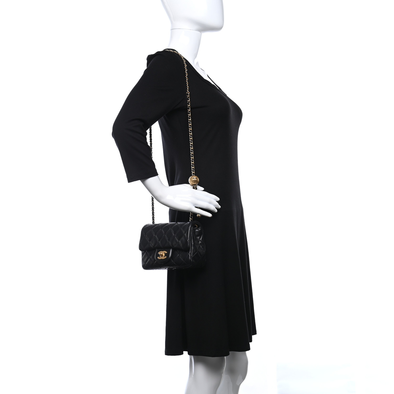 Lambskin Quilted CC Pearl Crush Mini Flap Black - LuxuryEva