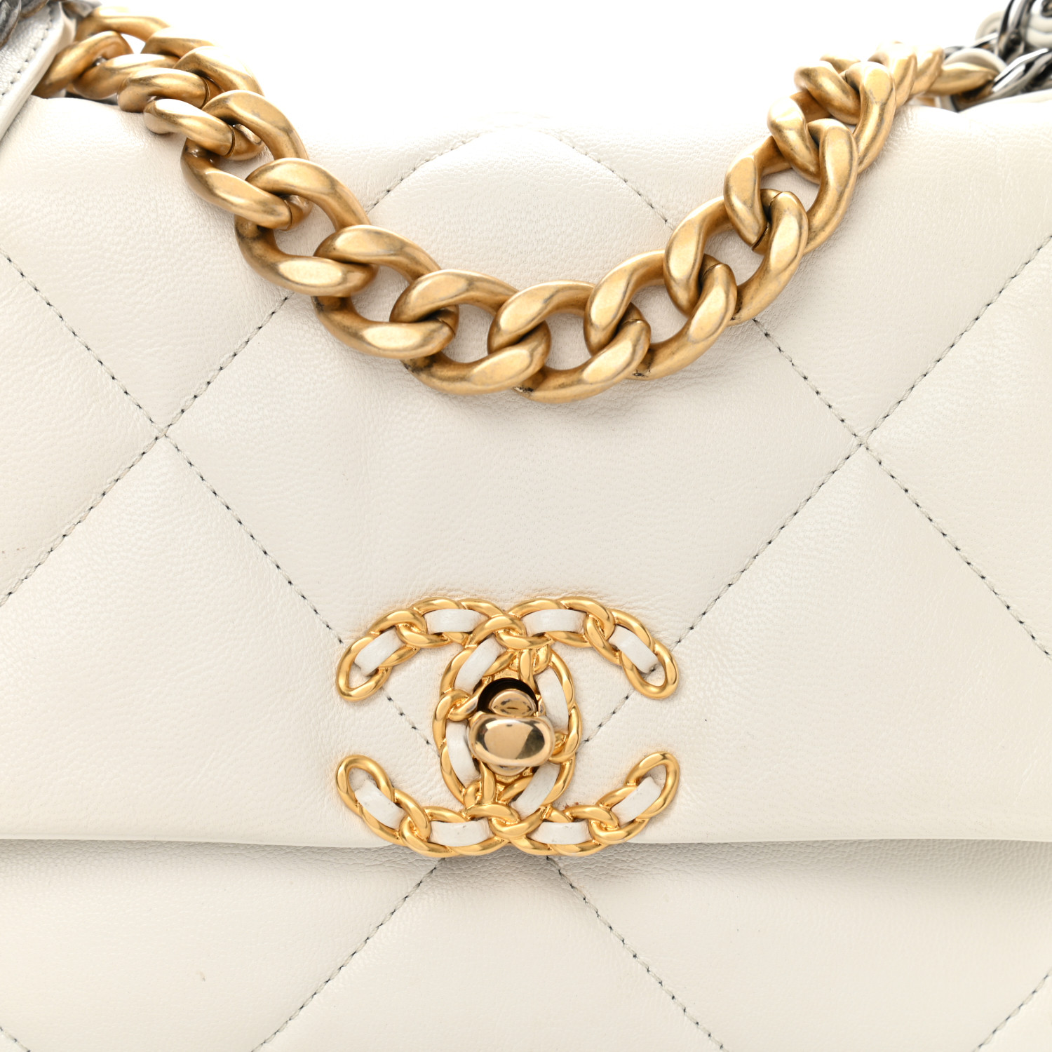 Goatskin Quilted Medium Chanel 19 Flap White - LuxuryEva