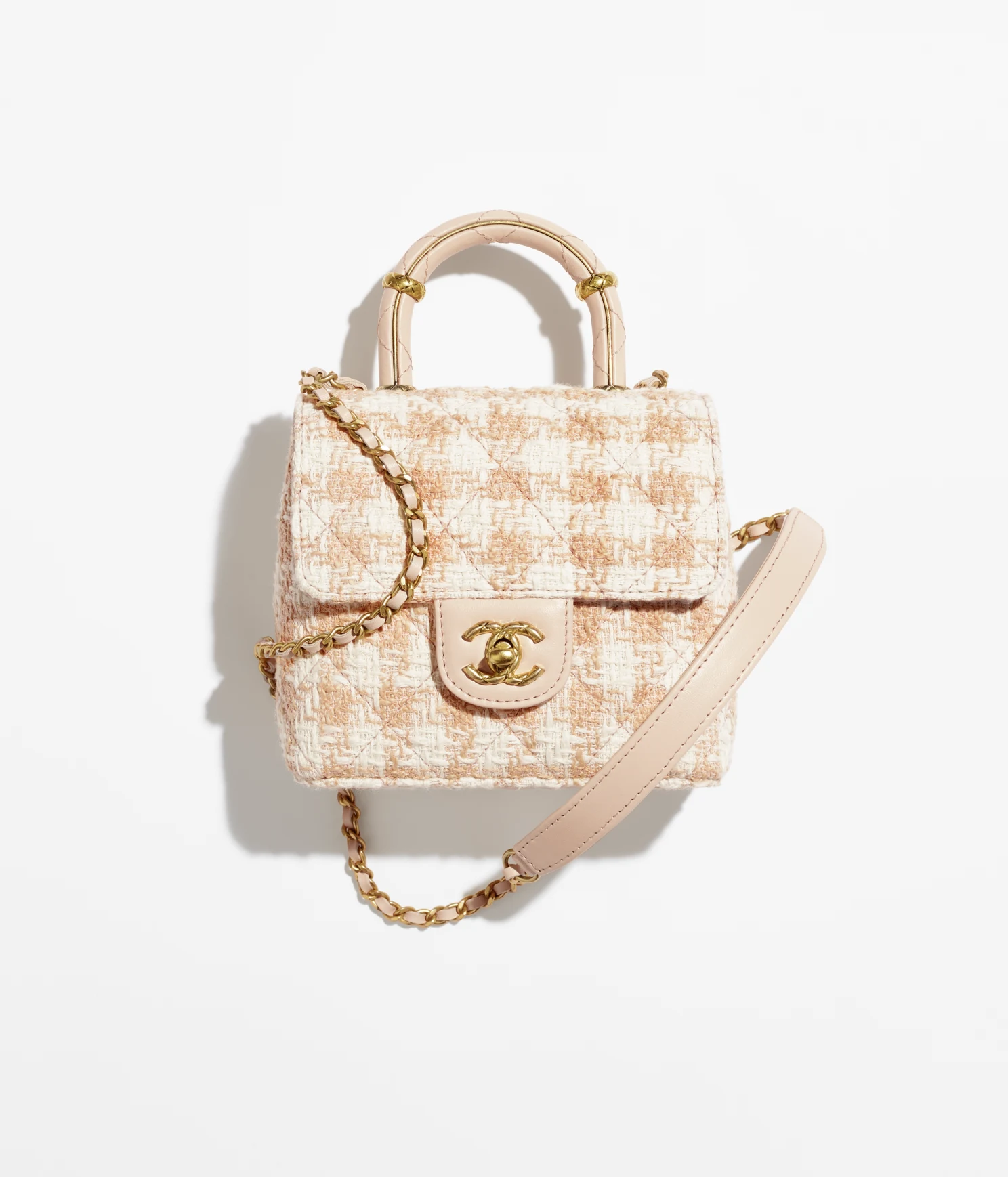 MINI FLAP BAG WITH TOP HANDLE-Orange & Ecru - LuxuryEva