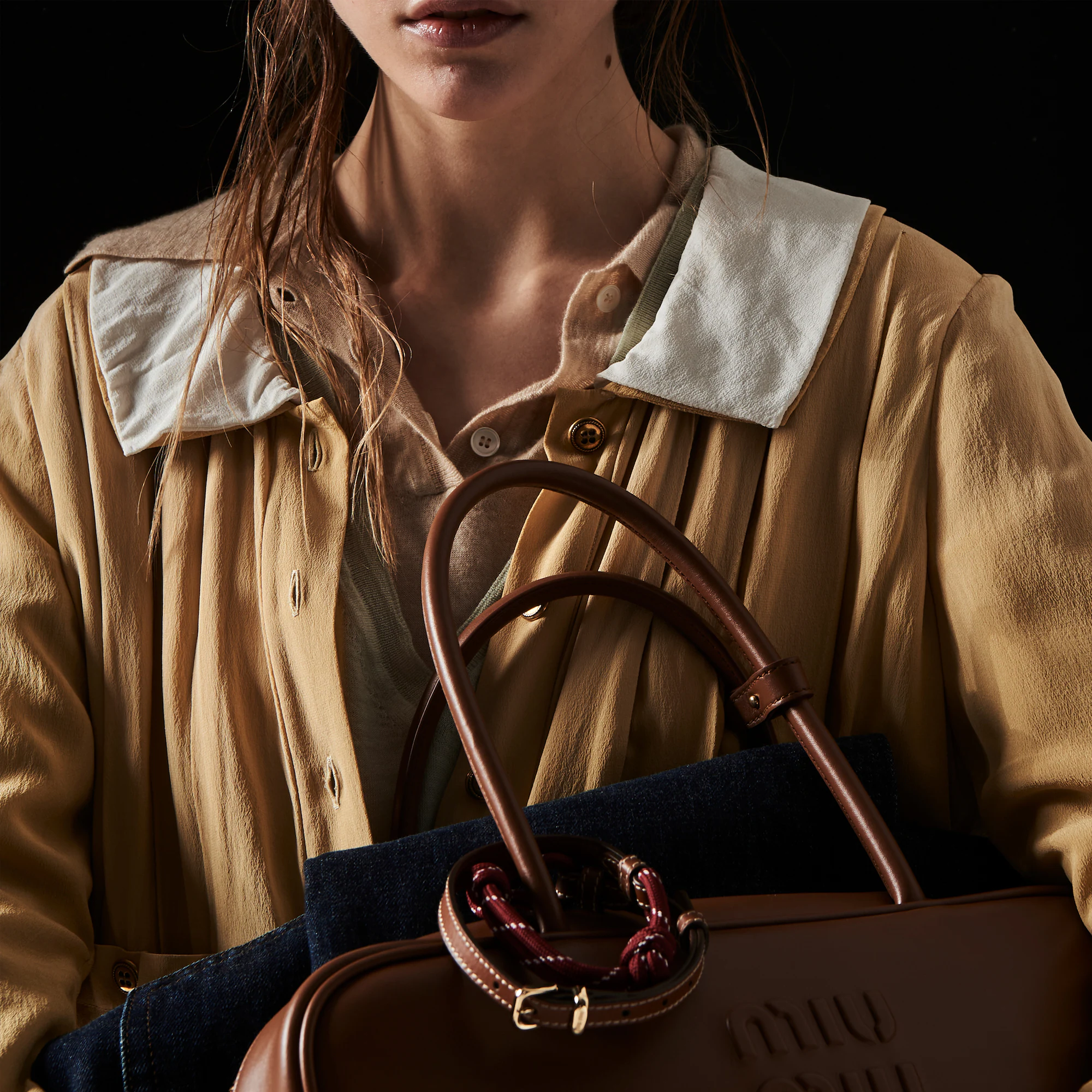 MIUMIU Leather Beau bag Large-Cognac - LuxuryEva