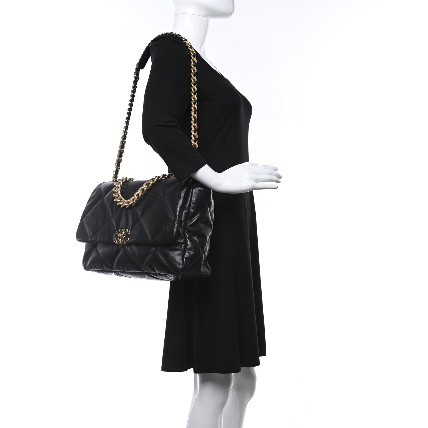 Lambskin Quilted Chanel 19 Flap Black - LuxuryEva