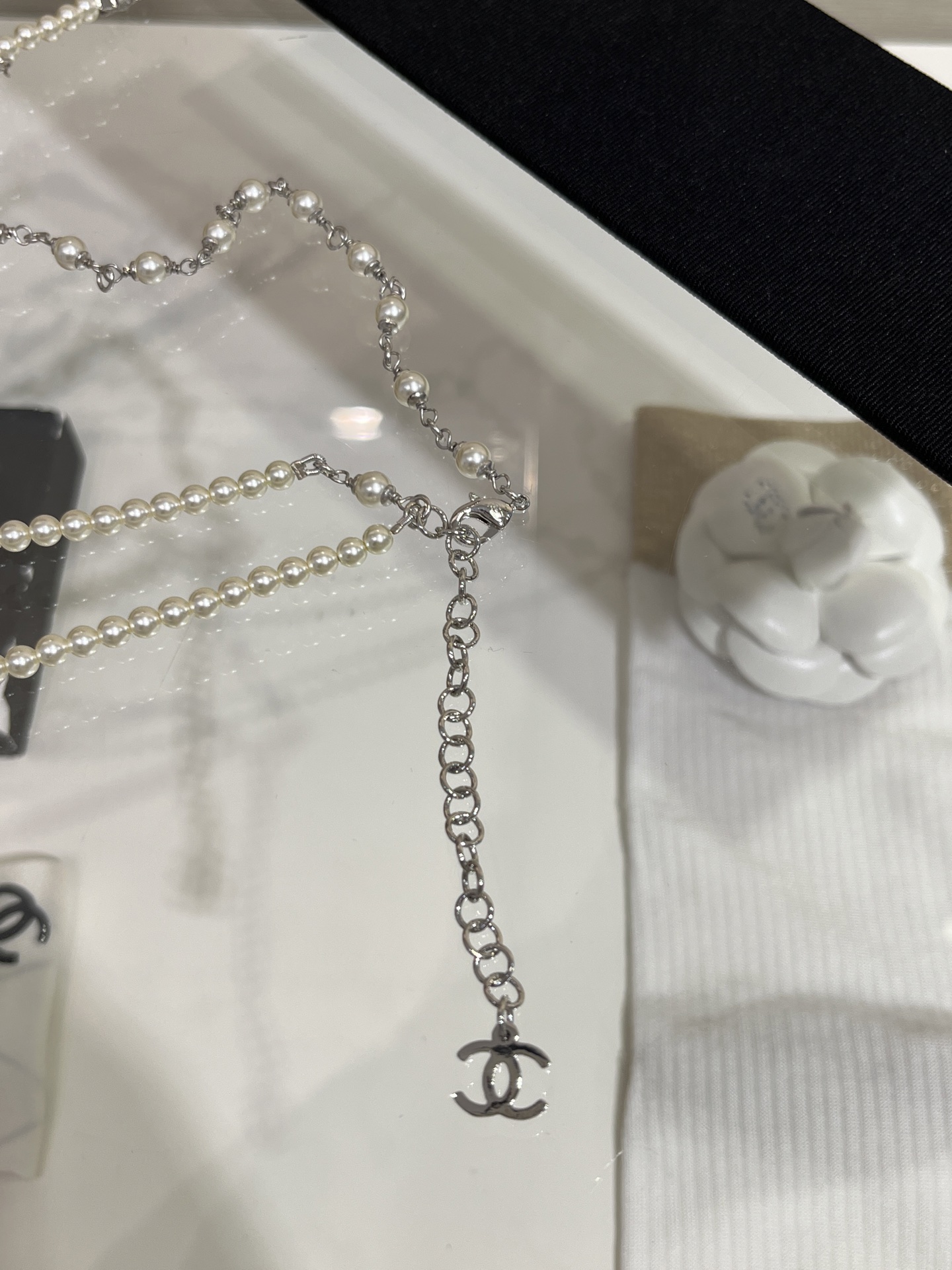 CHANEL 25S New Silver Bird-Inspired Double C Pearl Necklace / Sweater Chain - LuxuryEva