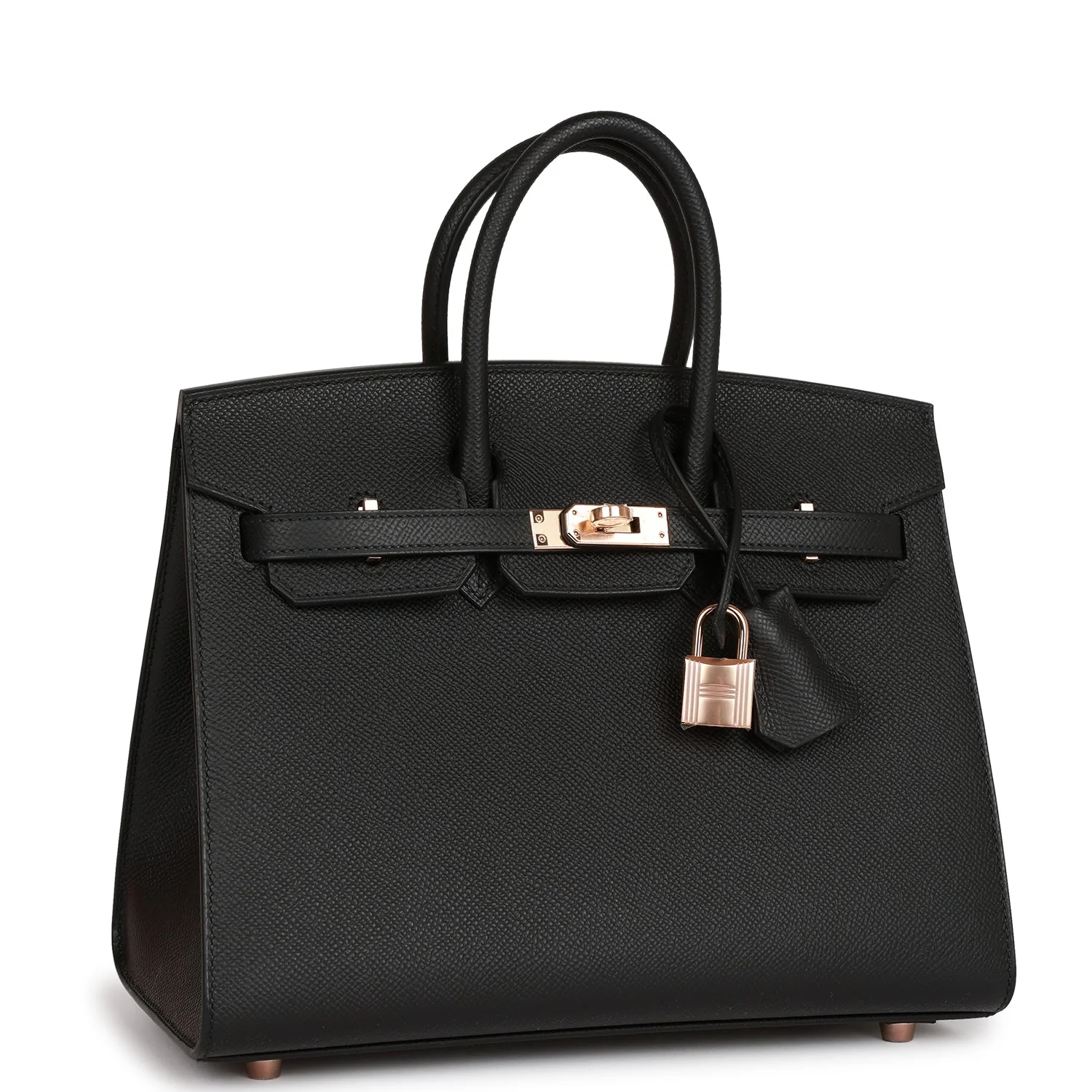 Hermes Birkin Sellier 25 Black Epsom Rose Gold Hardware - LuxuryEva