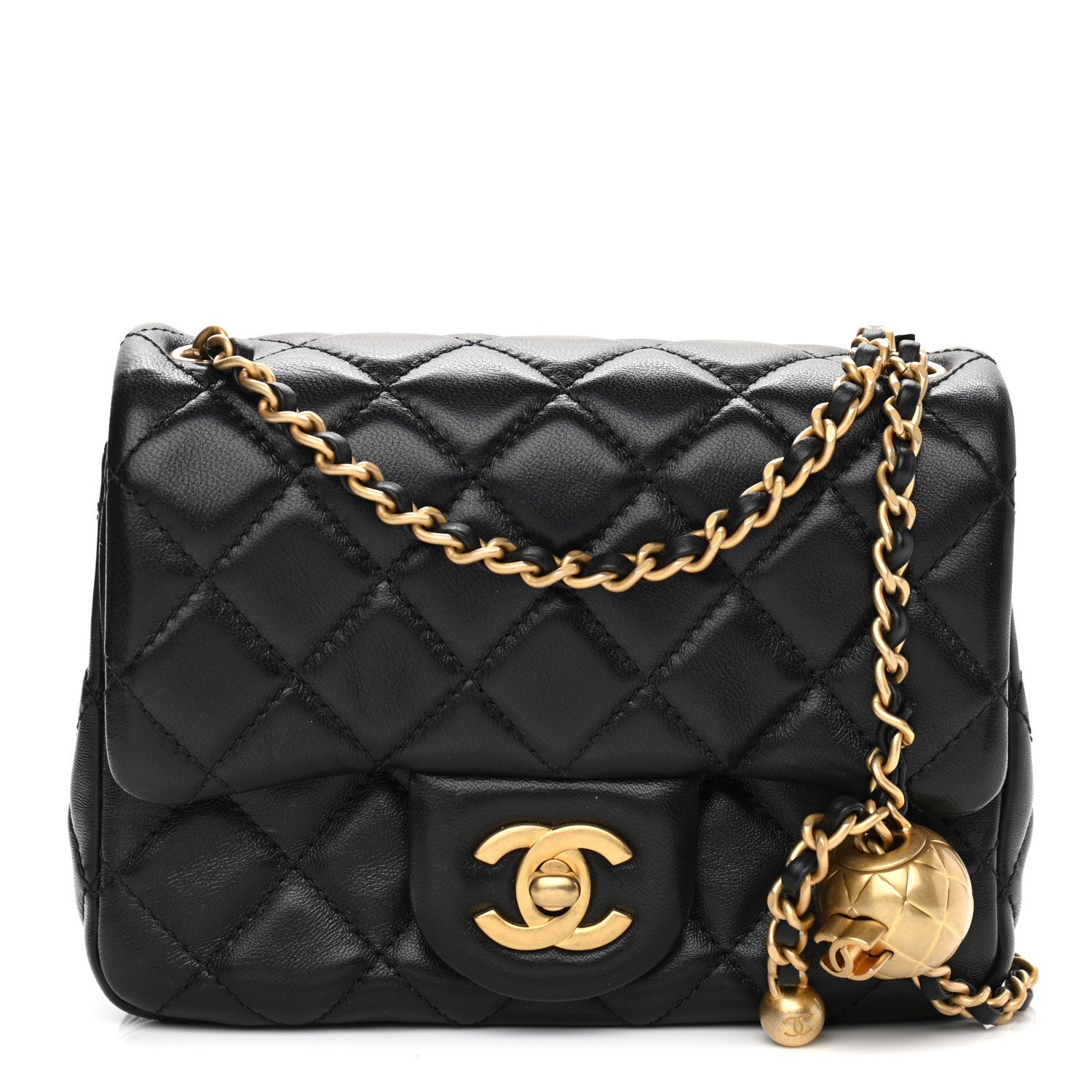 Lambskin Quilted CC Pearl Crush Mini Flap Black - LuxuryEva