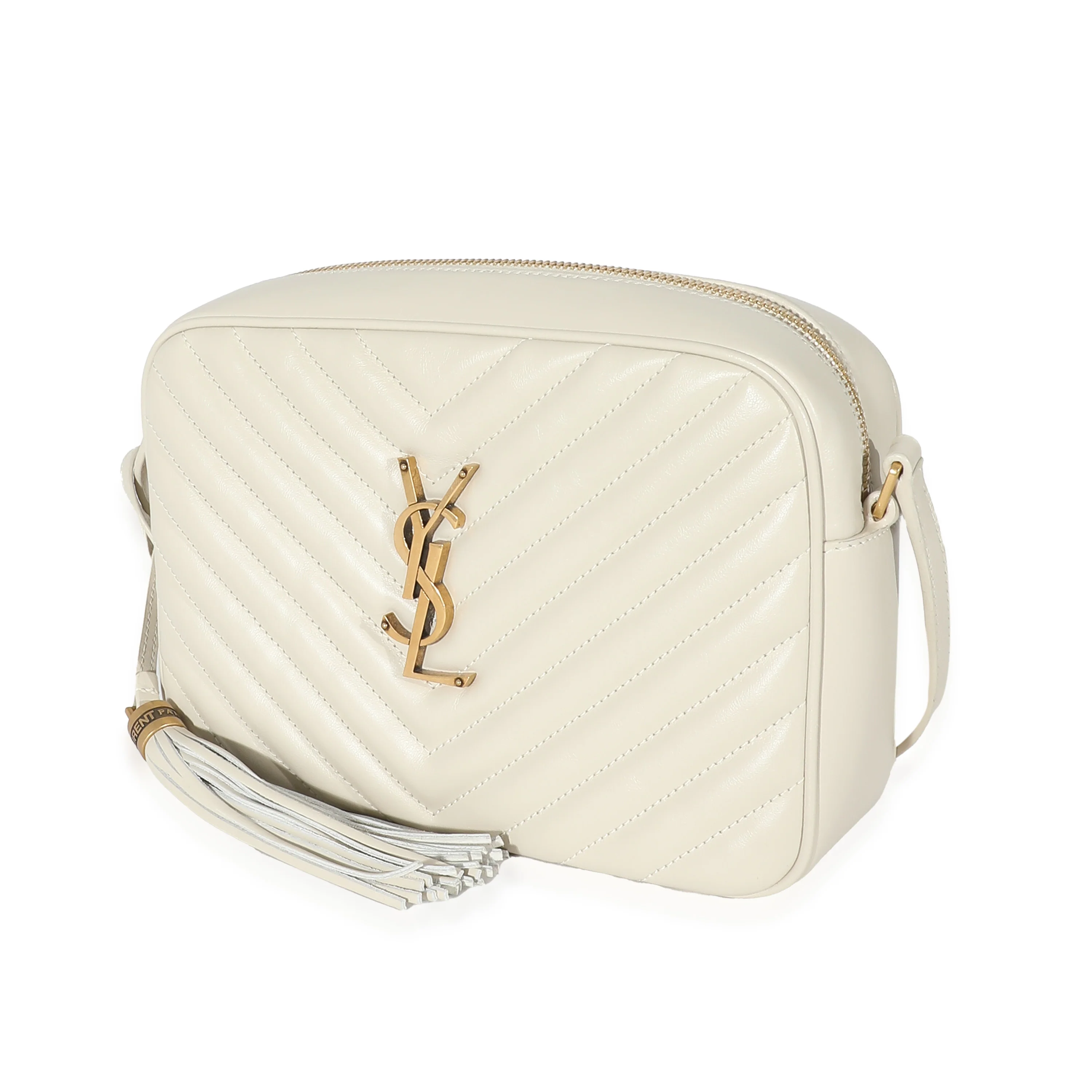 Saint Laurent Crema Soft Chevron Quilted Leather Lou Camera Bag - LuxuryEva