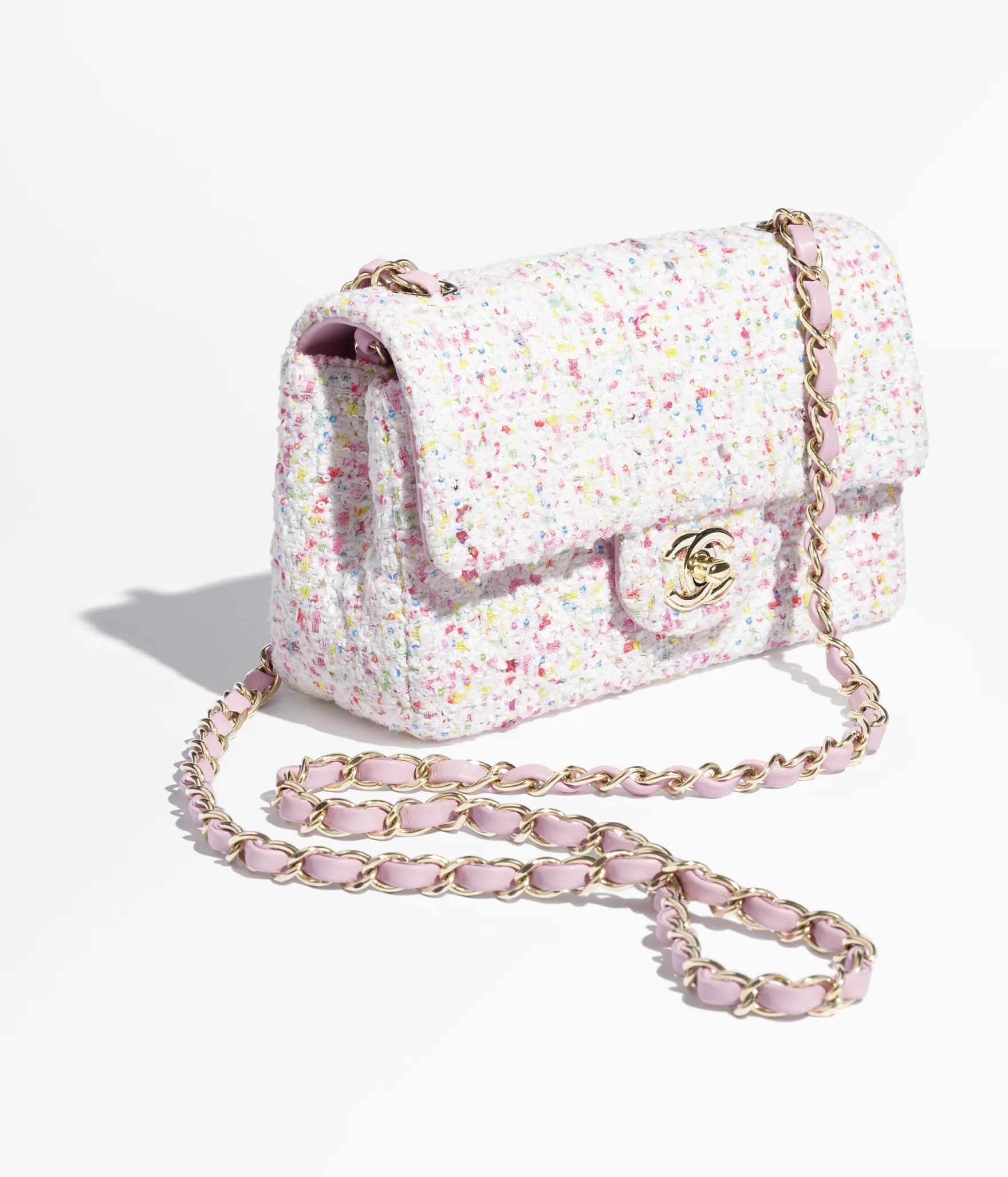 CHANEL Mini Classic Handbag-White, Blue & Pink - LuxuryEva