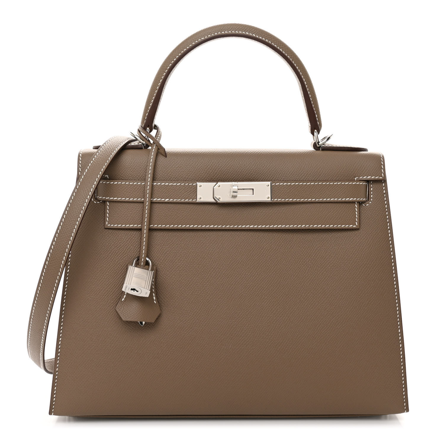 Epsom Kelly Sellier 28 Etoupe (Silver Lock) - LuxuryEva