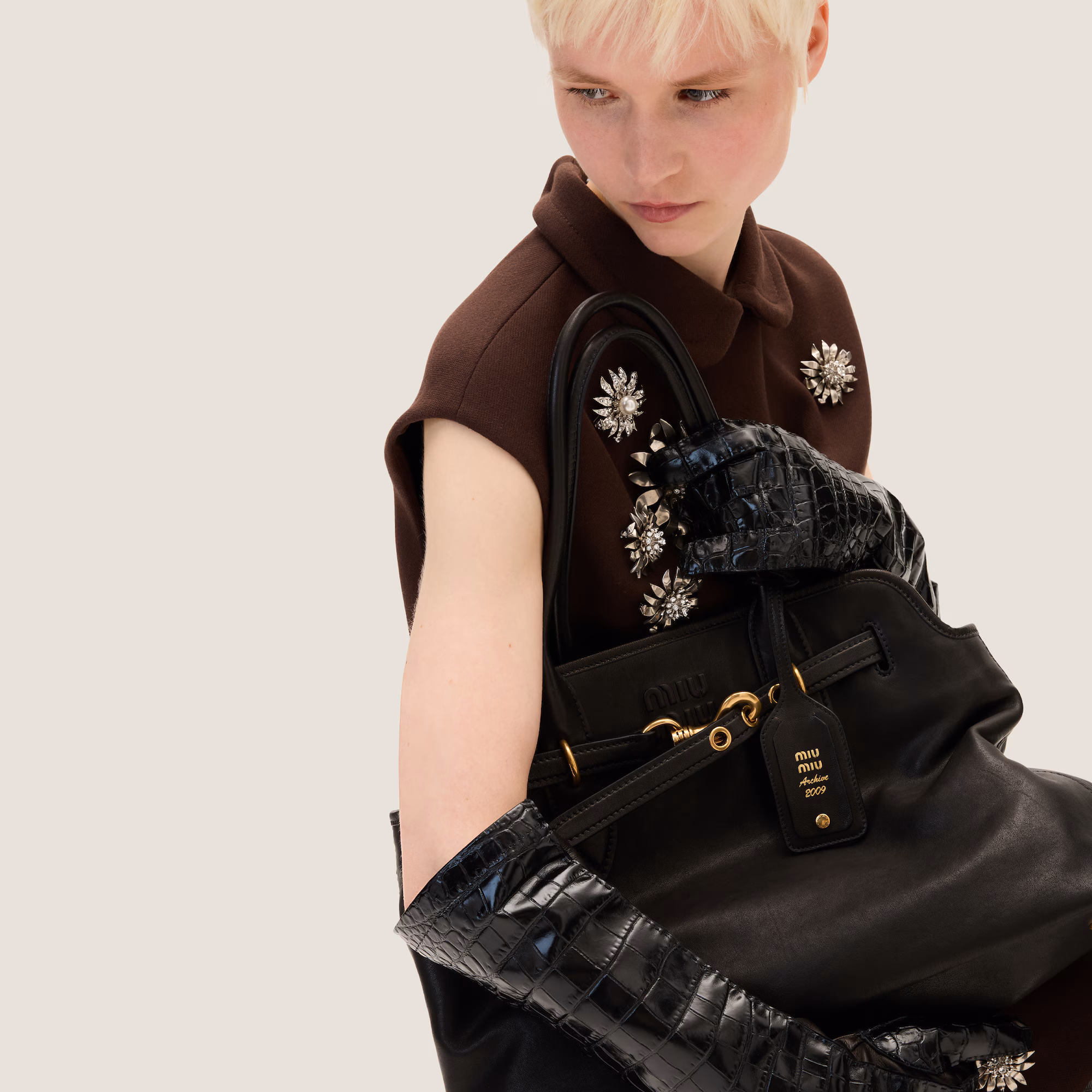 MiuMiu Aventure nappa leather bag-Black - LuxuryEva