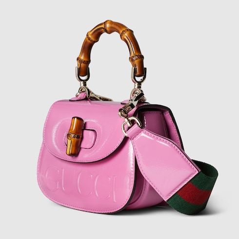 Gucci Bamboo 1947 mini bag Variation pink patent leather - LuxuryEva