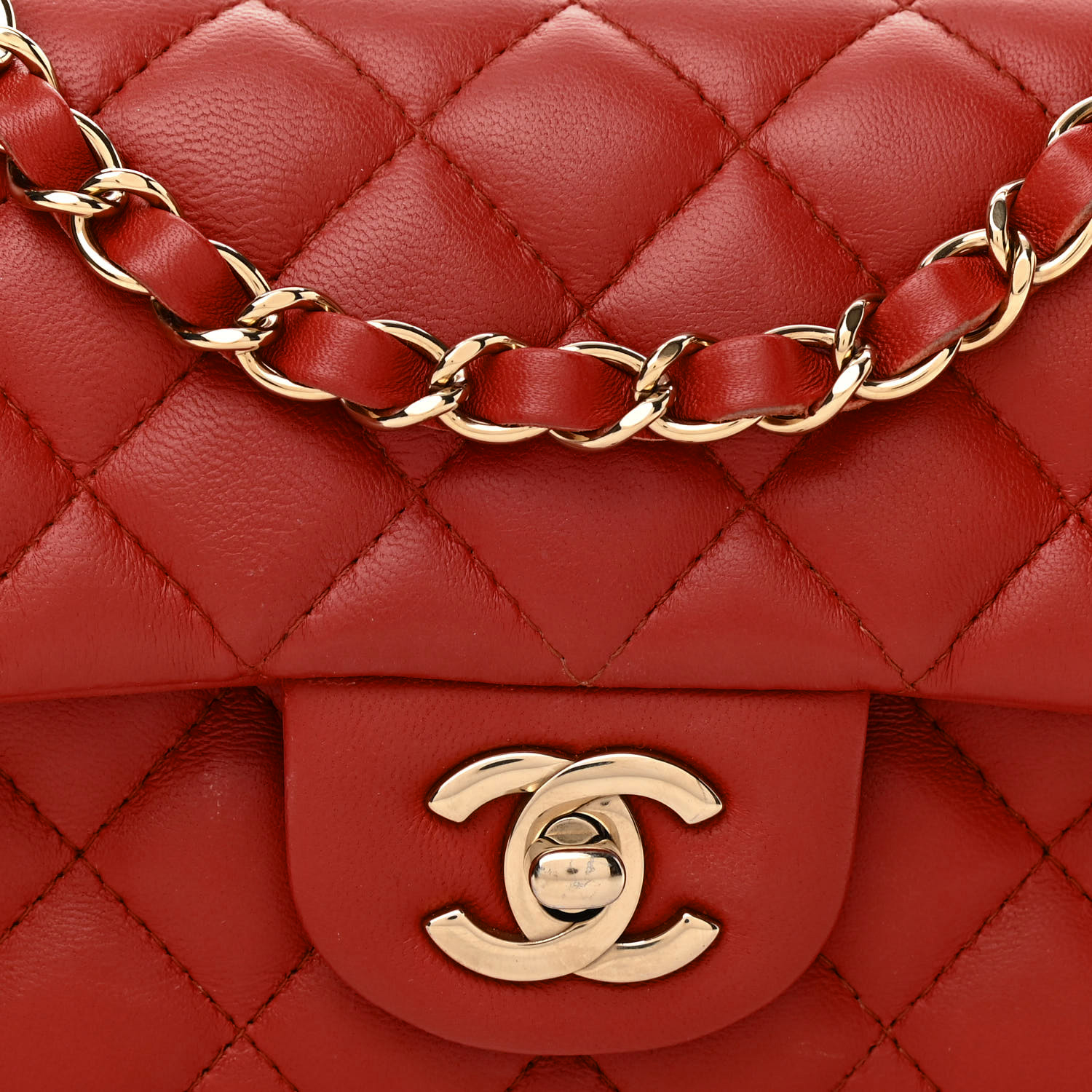 Lambskin Quilted Mini Rectangular Flap - Red - LuxuryEva