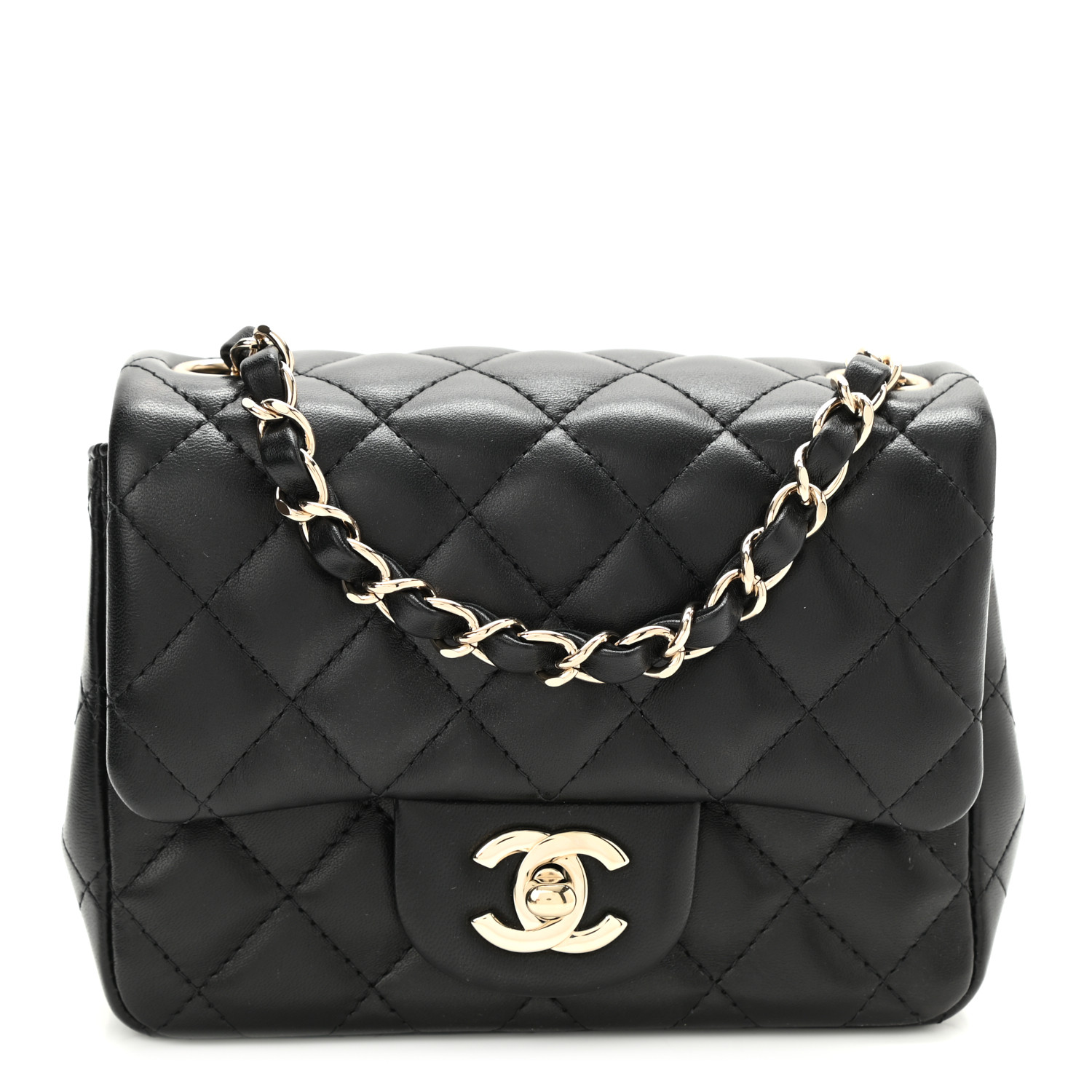 Lambskin Quilted Mini Square Flap Bag Black - LuxuryEva