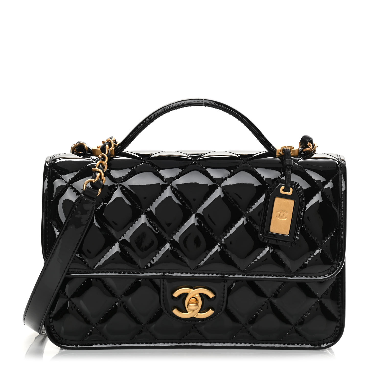 Patent Quilted Small Top Handle Flap Black - LuxuryEva