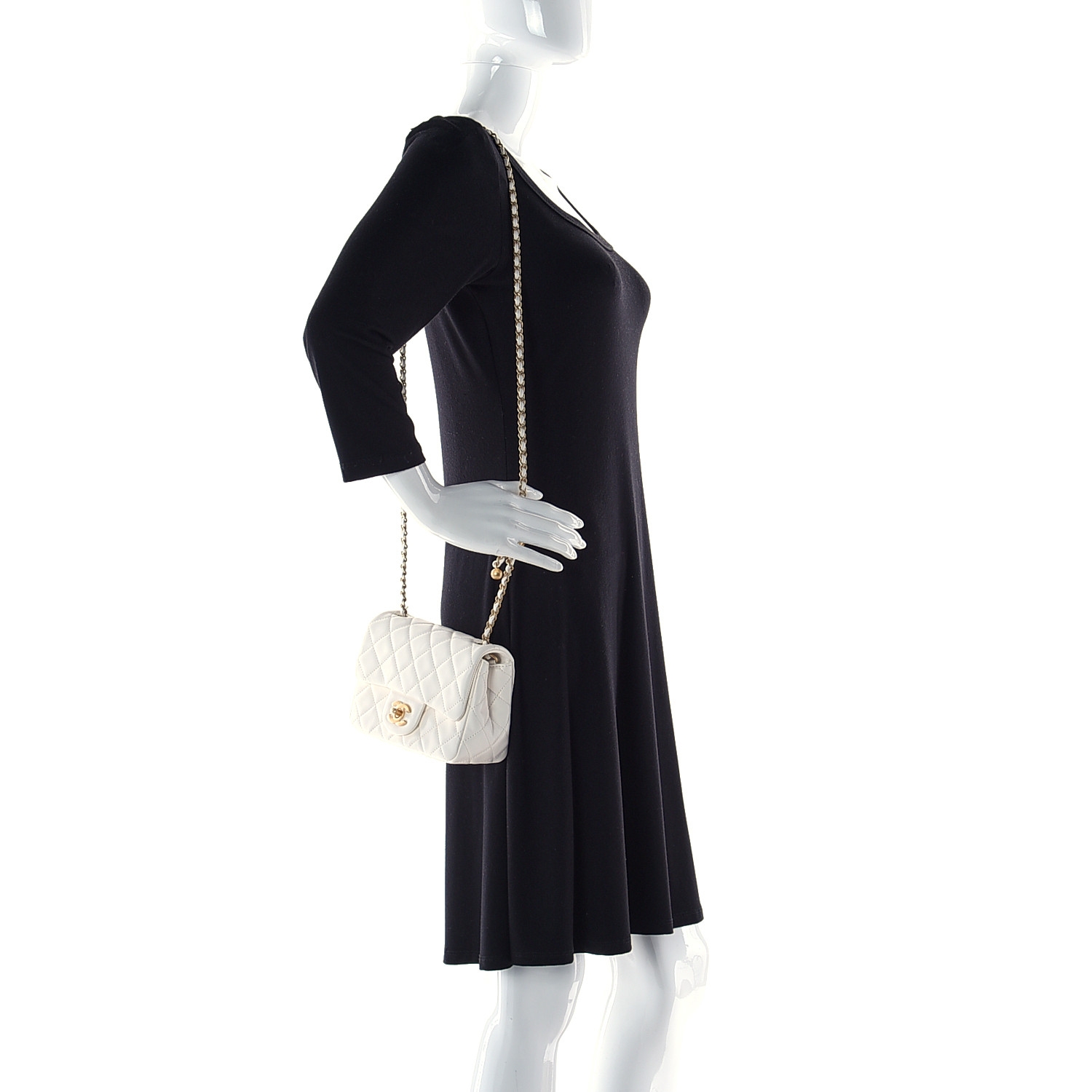 Lambskin Quilted CC Pearl Crush Mini Flap White - LuxuryEva