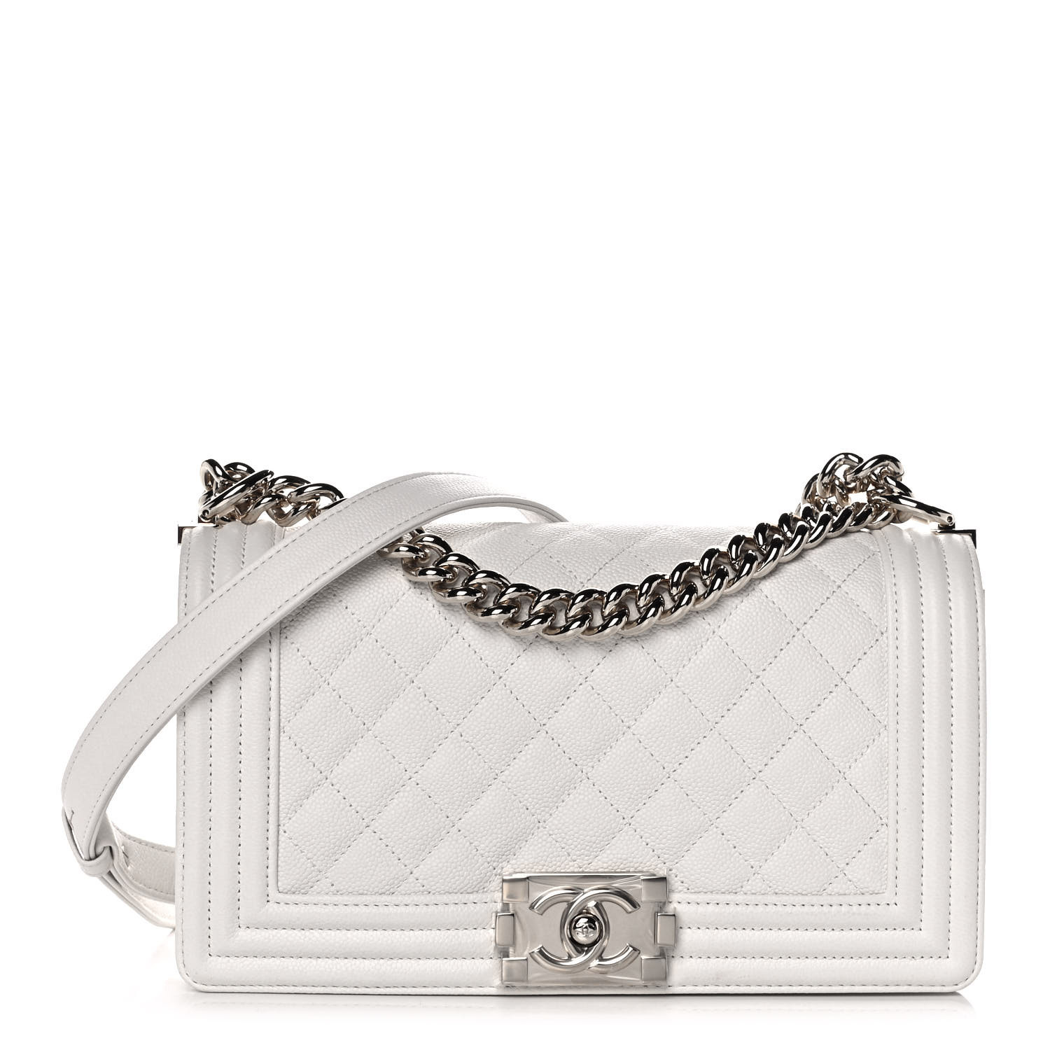 White / Nude Quilted Caviar Medium - LuxuryEva