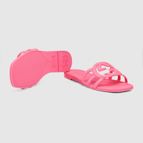 Gucci Women's Interlocking G slide sandal  Variation dark pink rubber - LuxuryEva