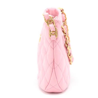 CHANEL 22K HOBO BAG LOGO CHAIN LAMBSKIN PINK GHW - LuxuryEva