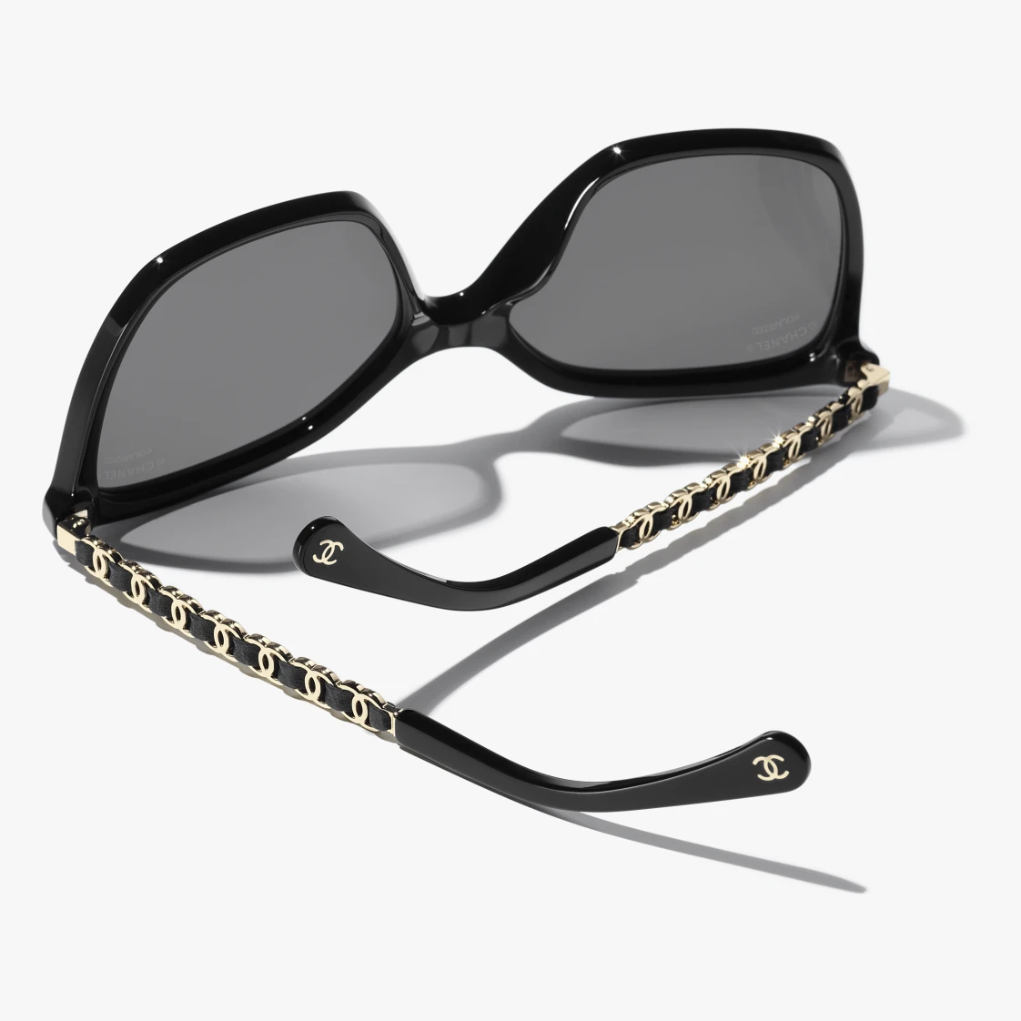 CHANEL-SQUARE SUNGLASSES Acetate & Calfskin Black - LuxuryEva