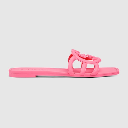 Gucci Women's Interlocking G slide sandal  Variation dark pink rubber - LuxuryEva