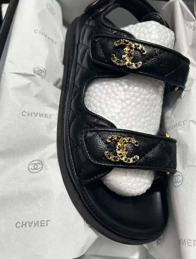 Chanel Sandals   Grained Calfskin  Black - LuxuryEva