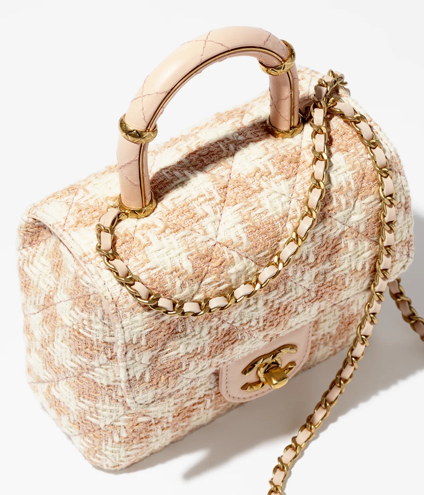 MINI FLAP BAG WITH TOP HANDLE-Orange & Ecru - LuxuryEva