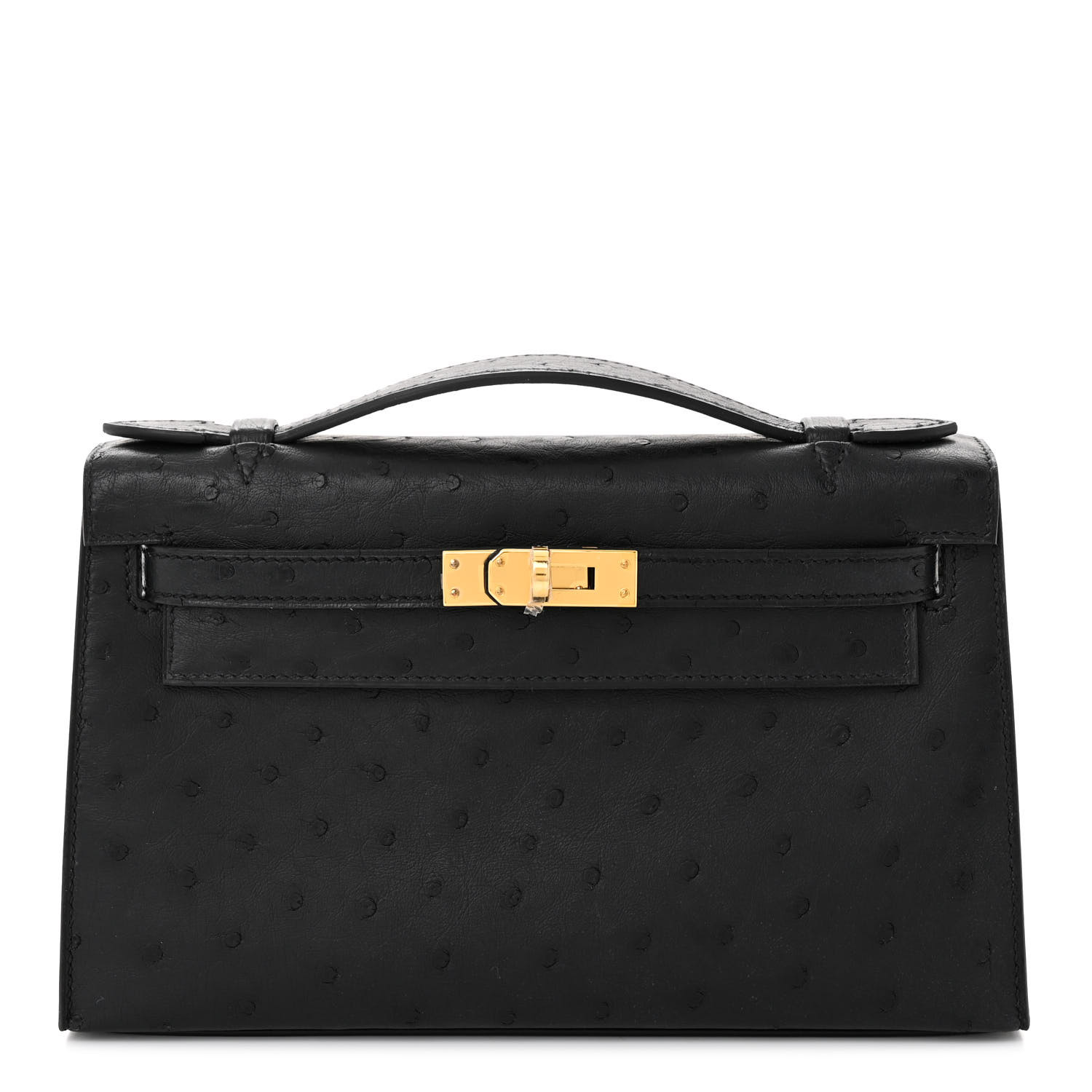 HERMES Ostrich Kelly Pochette Black - LuxuryEva