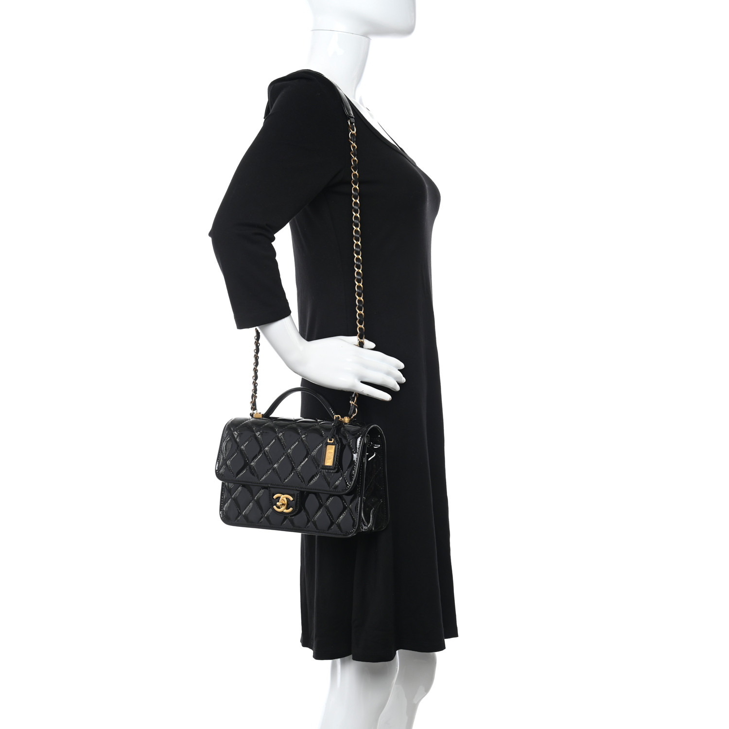 Patent Quilted Small Top Handle Flap Black - LuxuryEva