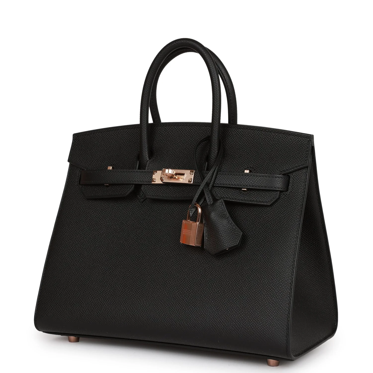 Hermes Birkin Sellier 25 Black Epsom Rose Gold Hardware - LuxuryEva