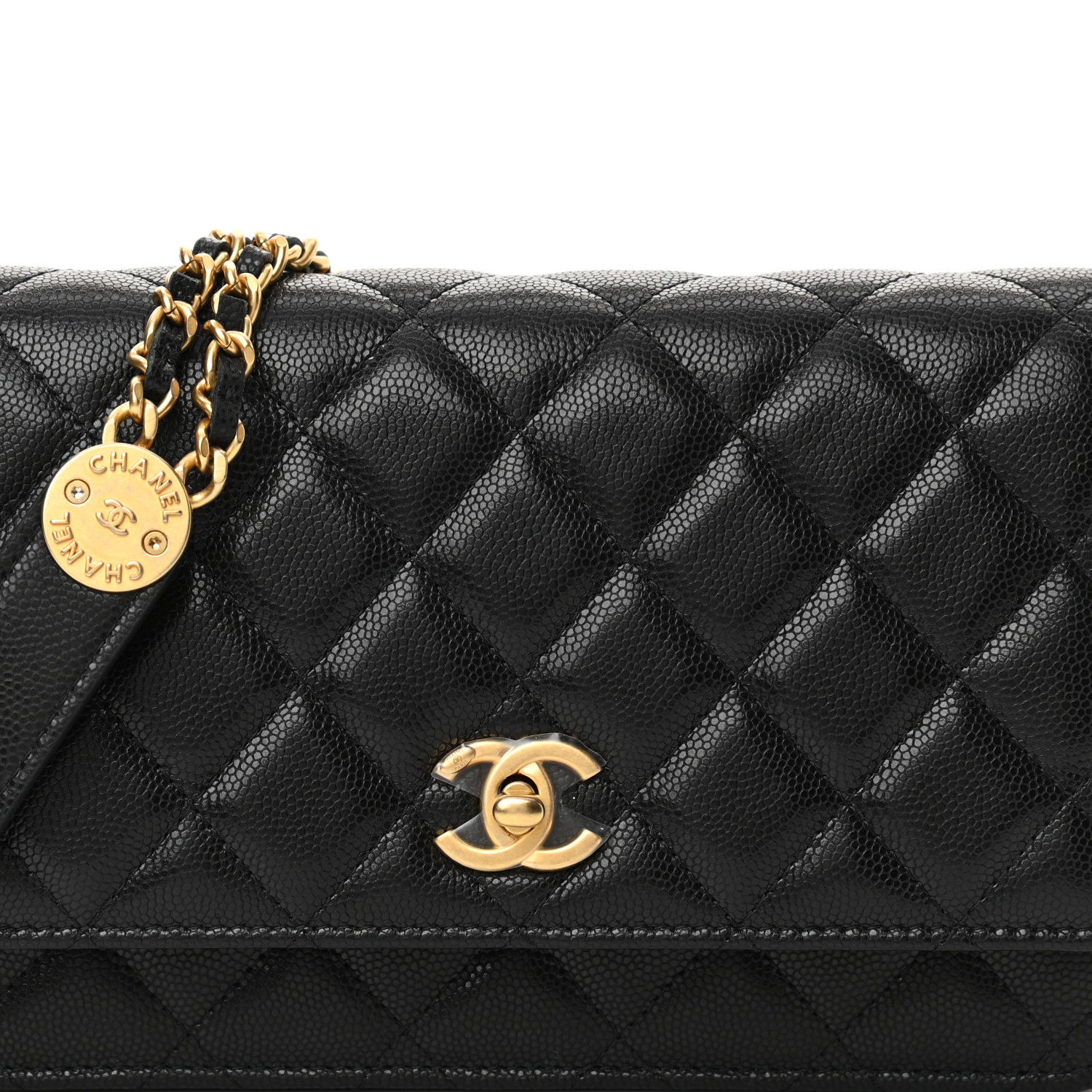 Caviar Quilted Twist Your Buttons Wallet On Chain WOC Black - LuxuryEva