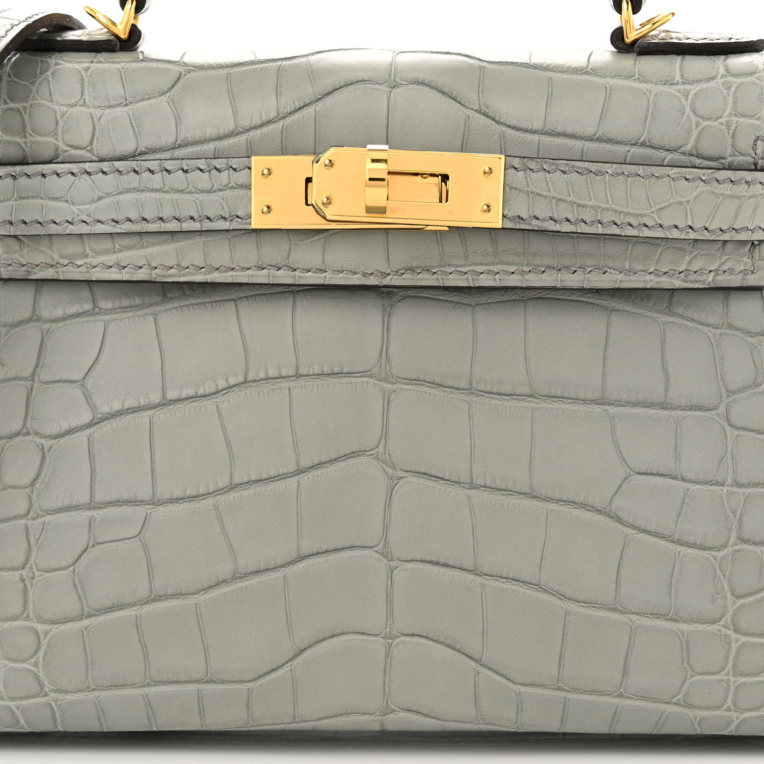 Matte Alligator Mini Kelly Sellier 20 Gris Ciment - LuxuryEva