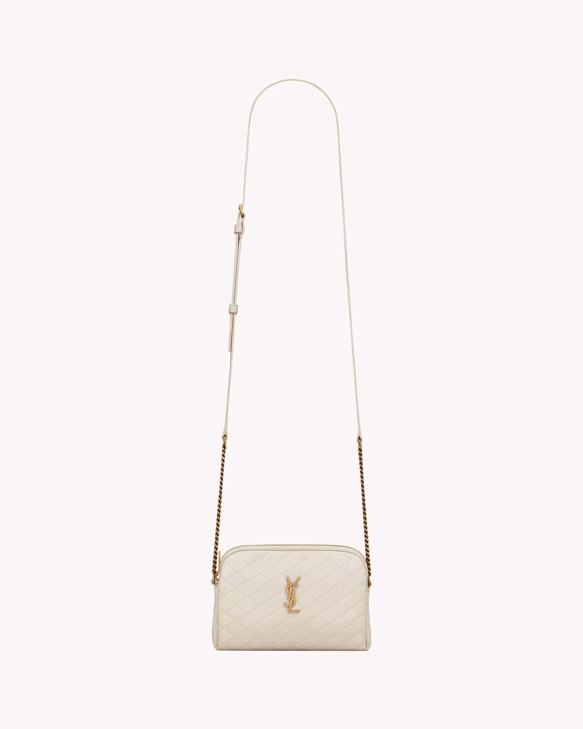 YSL GABY ZIPPERED POUCH IN LAMBSKIN-BLANC VINTAGE - LuxuryEva