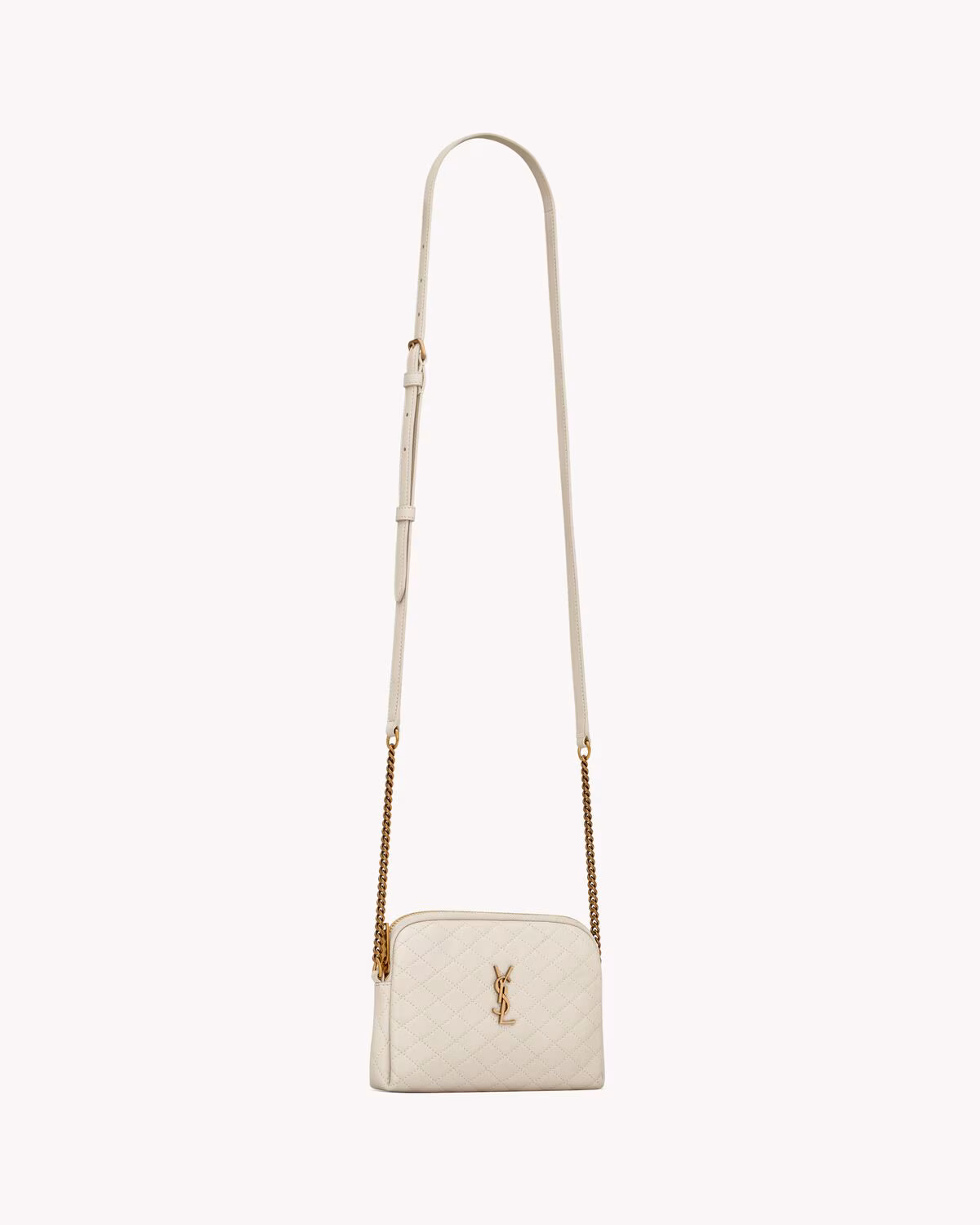 YSL GABY ZIPPERED POUCH IN LAMBSKIN-BLANC VINTAGE - LuxuryEva