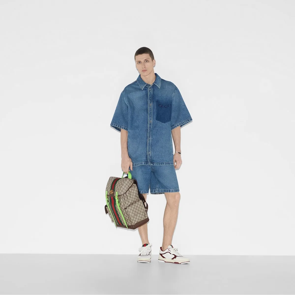 Ophidia Leather and Webbing-Trimmed Monogrammed Coated-Canvas Backpack - LuxuryEva