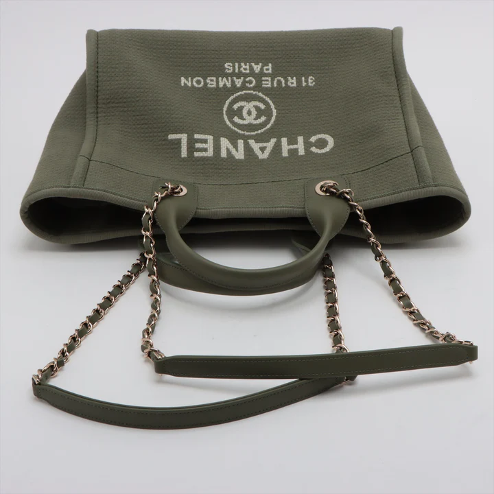 Chanel Khaki Deauville Shopping Tote - LuxuryEva