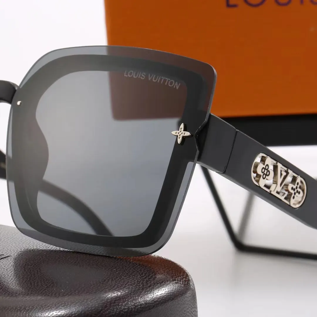 LV 6-color fashion four-leaf clover hollow letter temple sunglasses - LuxuryEva
