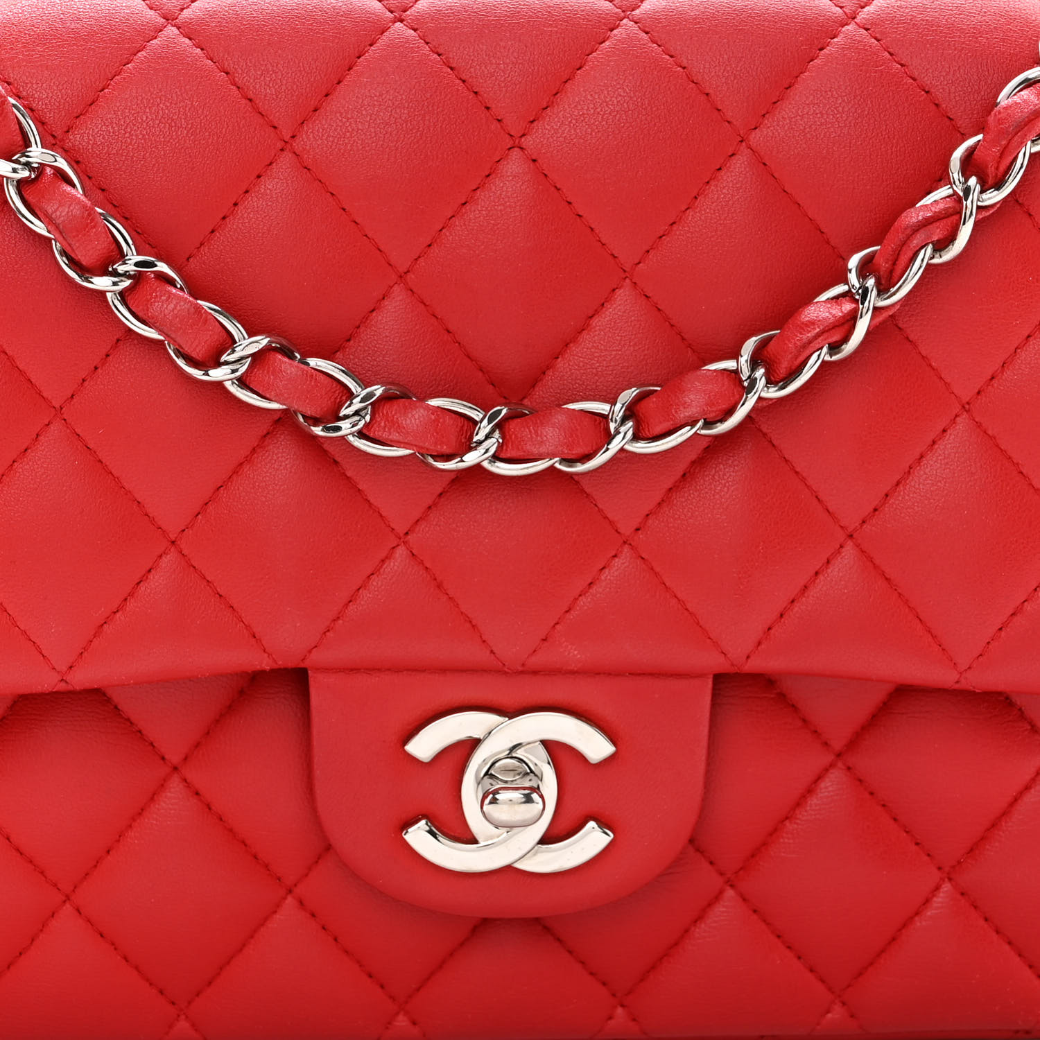 Lambskin Quilted Medium Double Flap Red - LuxuryEva
