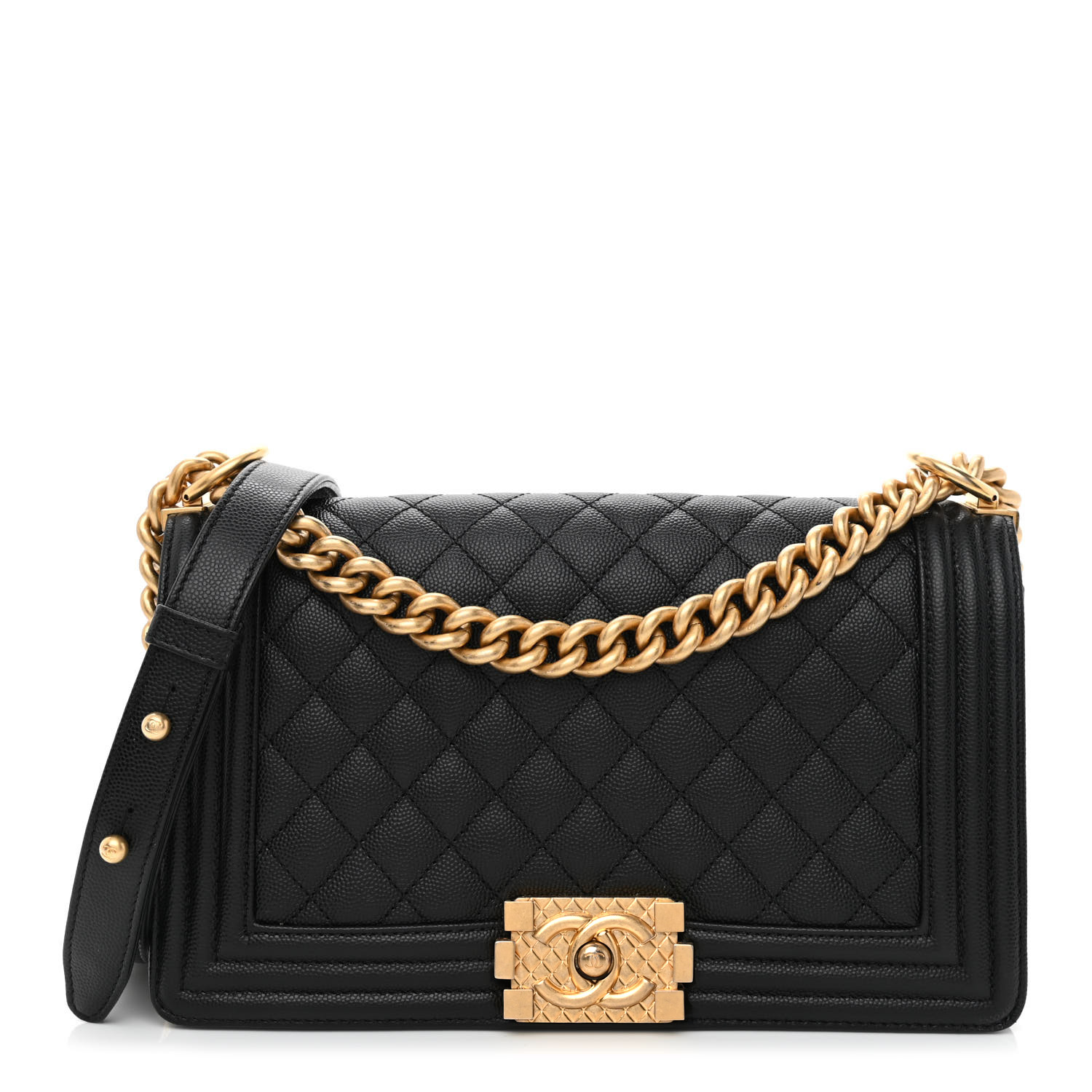Caviar Medium Boy Logo Top Handle Flap Black - LuxuryEva