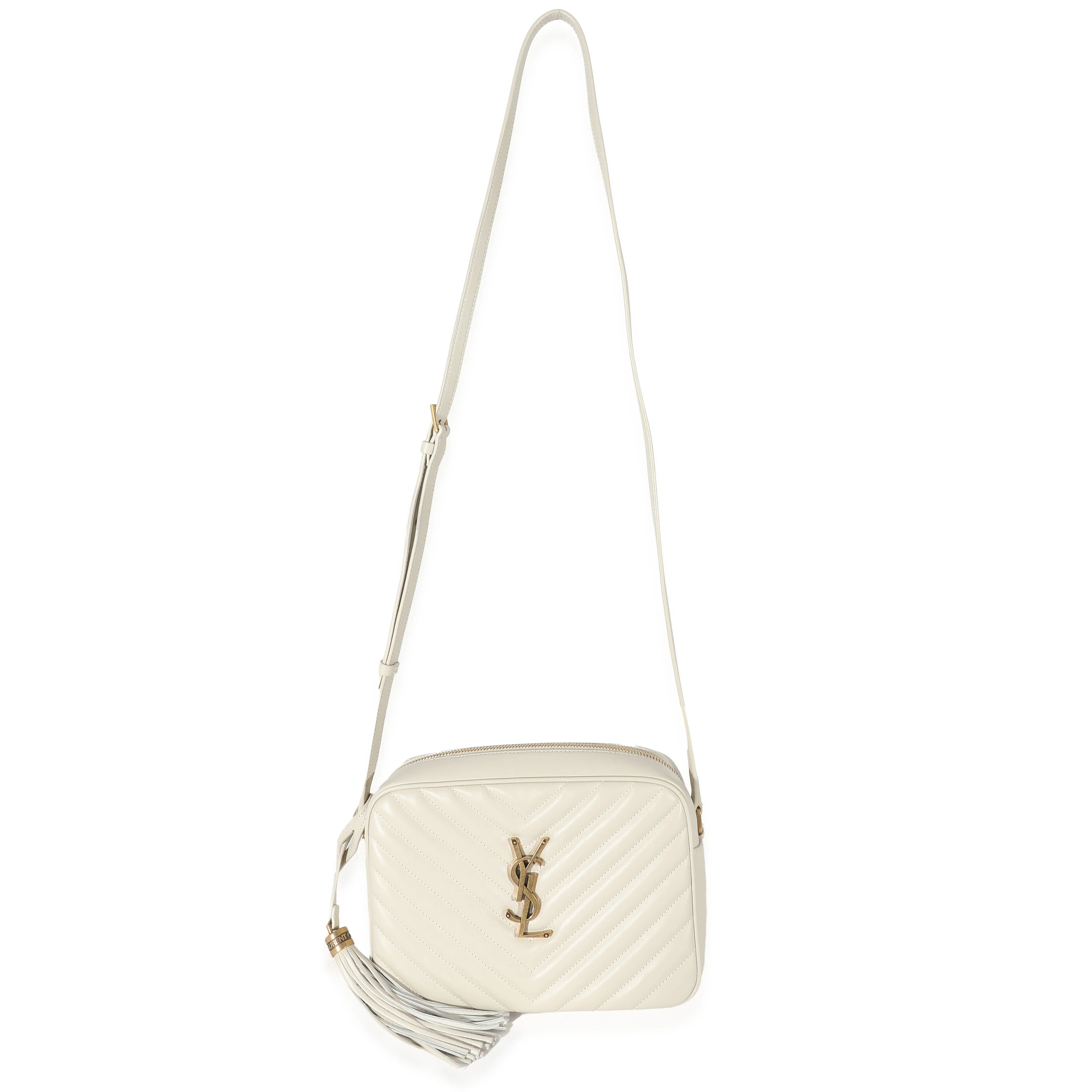 Saint Laurent Crema Soft Chevron Quilted Leather Lou Camera Bag - LuxuryEva
