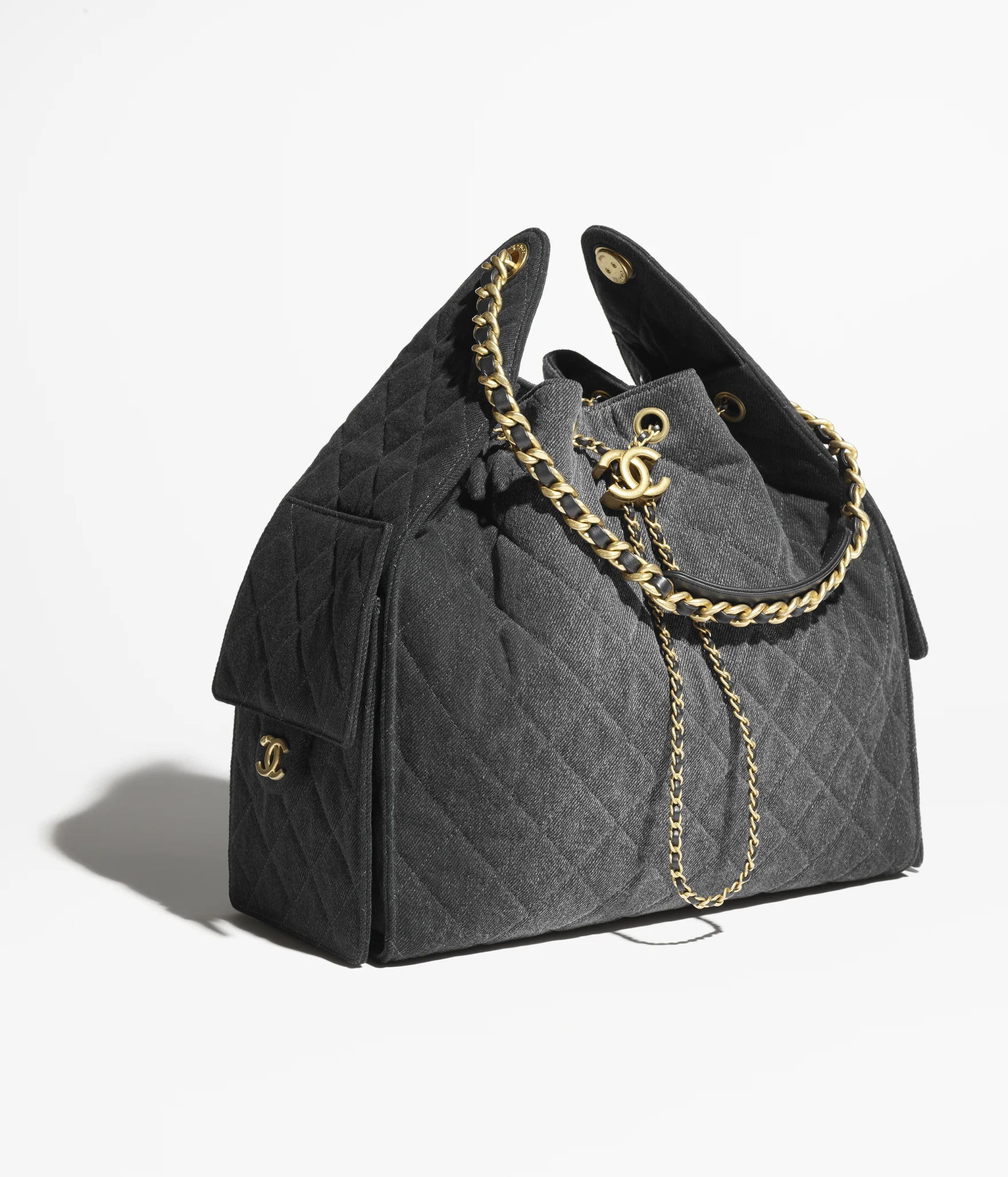 CHANEL 25 Medium Handbag Washed Denim Black - LuxuryEva