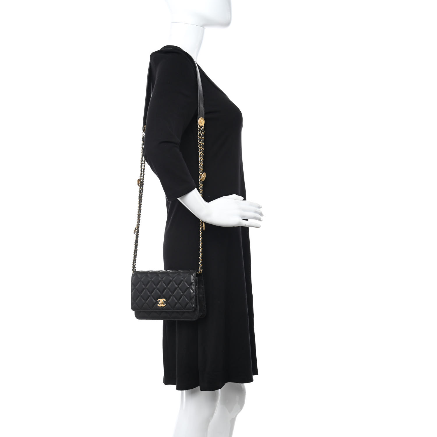 Caviar Quilted Twist Your Buttons Wallet On Chain WOC Black - LuxuryEva
