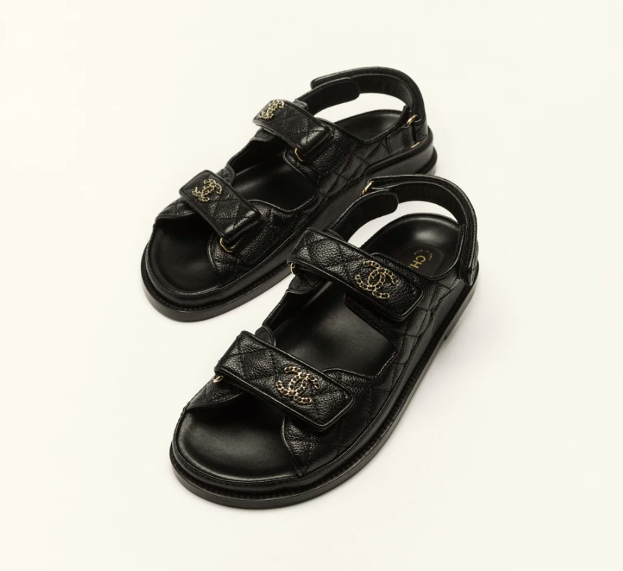 Chanel Sandals   Grained Calfskin  Black - LuxuryEva