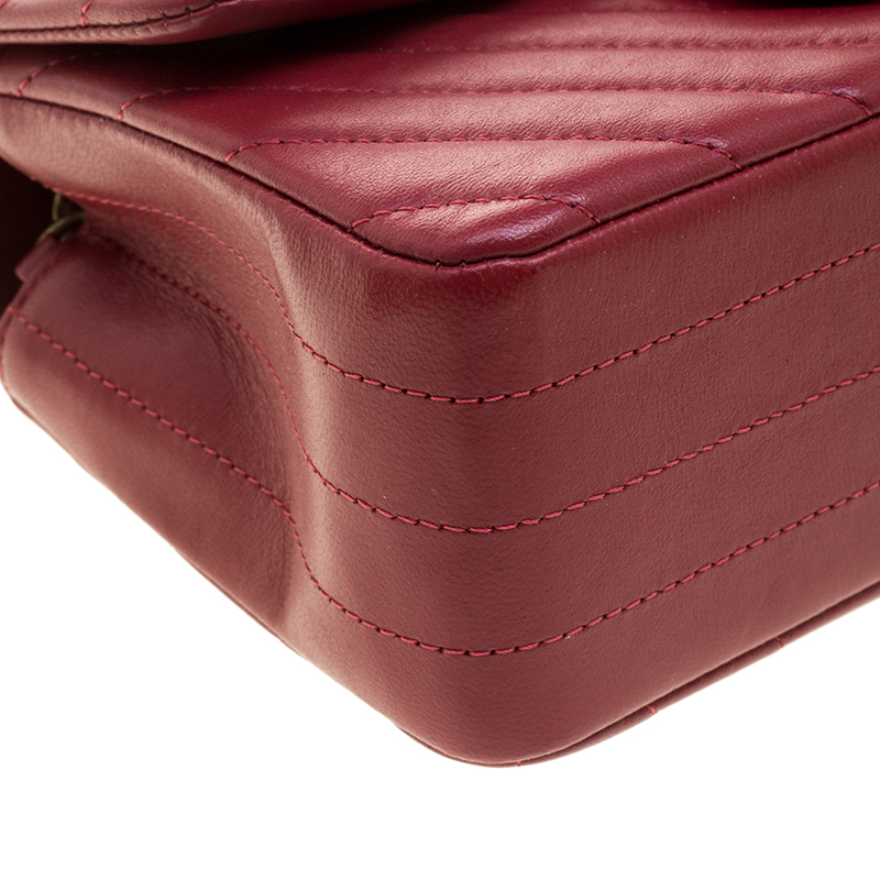 Dark Red Chevron Leather New Mini Classic Flap Bag - LuxuryEva