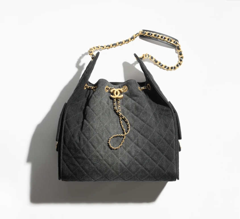 CHANEL 25 Medium Handbag Washed Denim Black - LuxuryEva