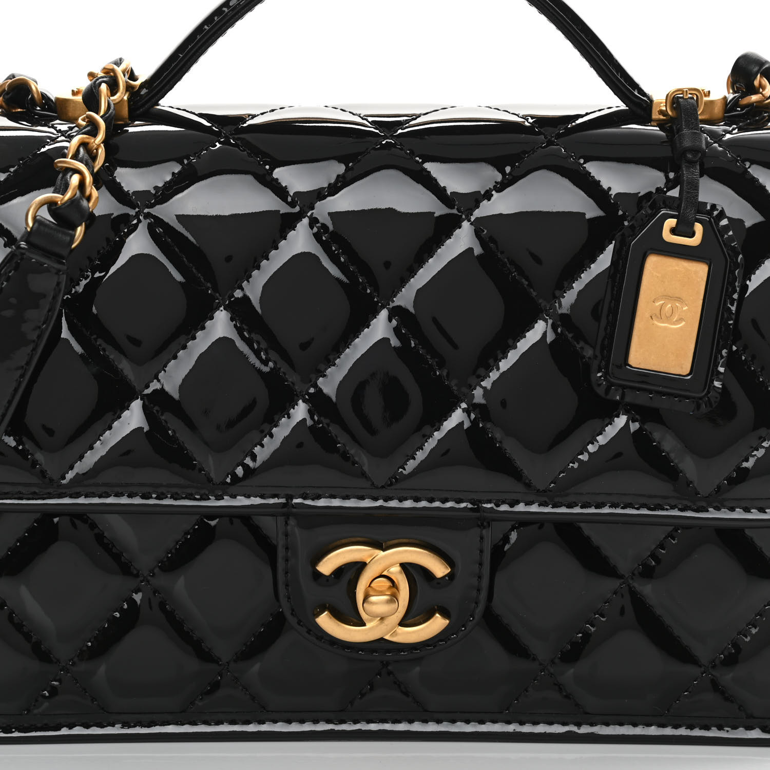 Patent Quilted Small Top Handle Flap Black - LuxuryEva