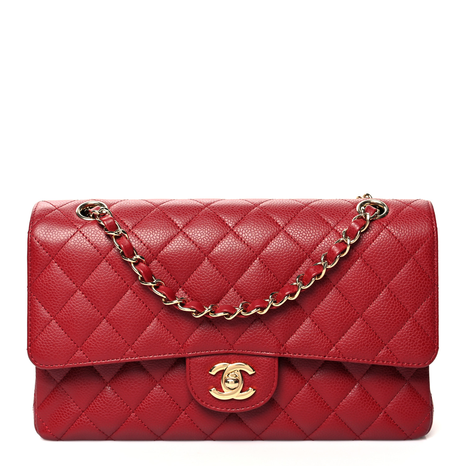 Caviar Quilted Medium Double Flap Red - LuxuryEva