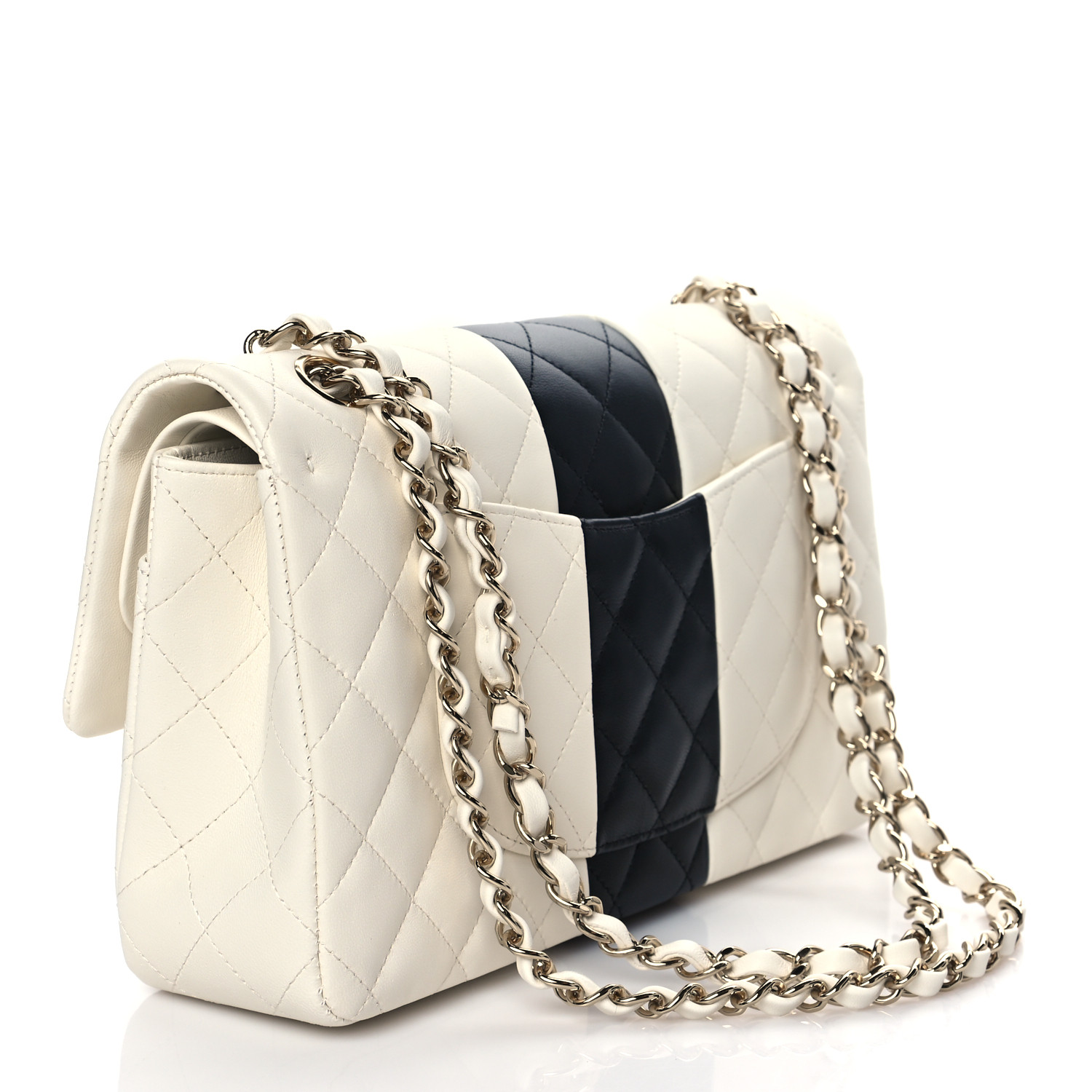 Lambskin Quilted Medium Double Flap Black White - LuxuryEva