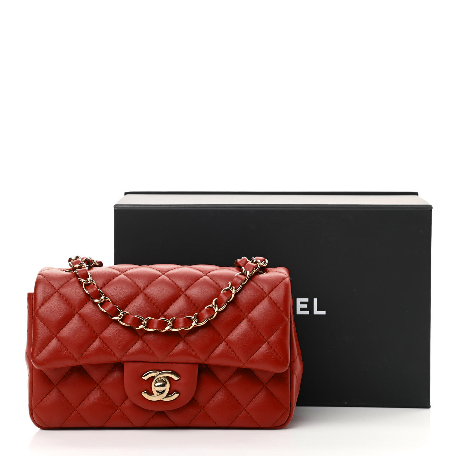 Lambskin Quilted Mini Rectangular Flap - Red - LuxuryEva