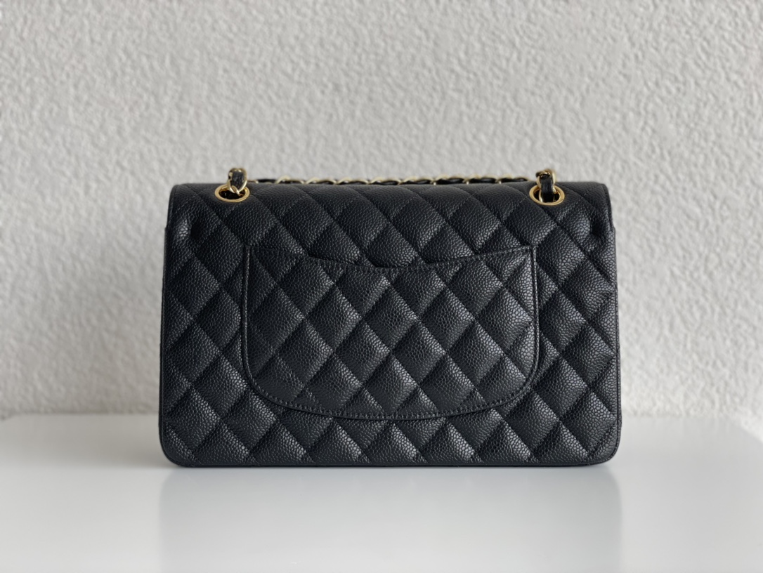 Chanel Medium Classic Double Flap Bag Black Quilted Caviar Gold Hardware - LuxuryEva