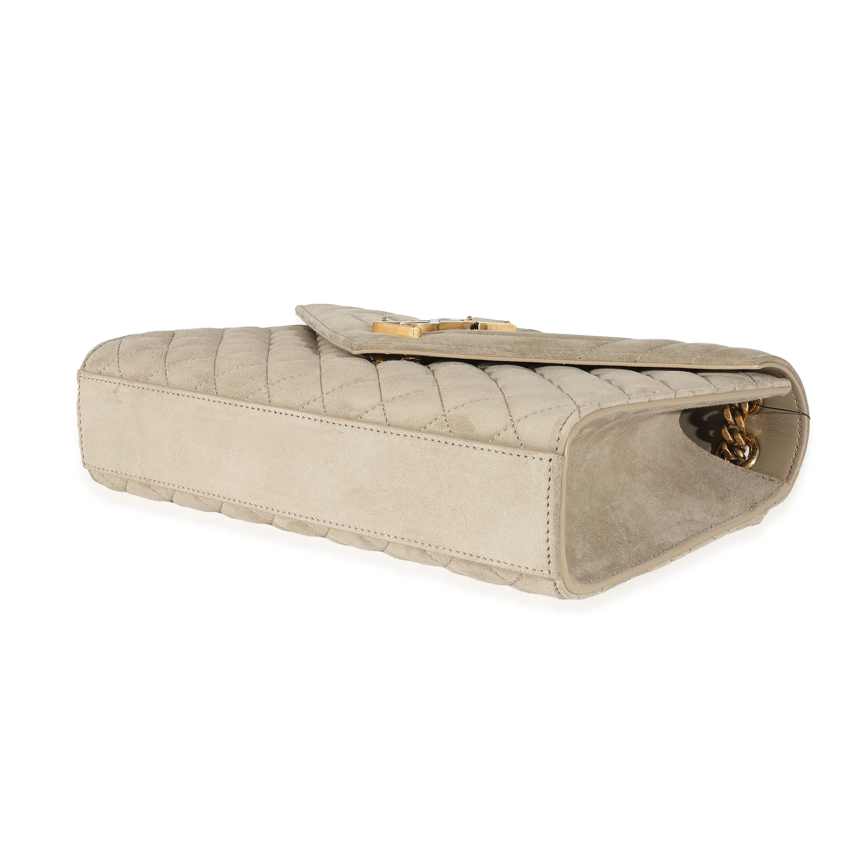 Saint Laurent Beige Suede Mixed Matelasse Triquilt Medium Monogram Envelope Satc - LuxuryEva