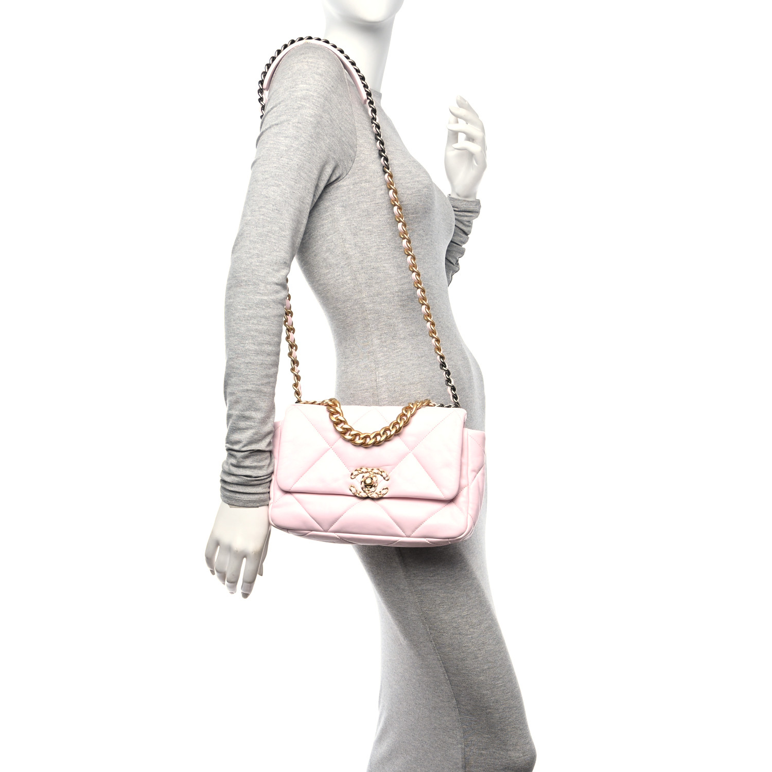 Chanel Lambskin Quilted Medium Chanel 19 Flap Light Pink - LuxuryEva