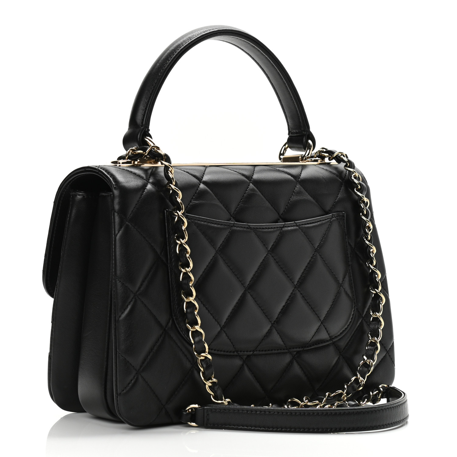 Lambskin Quilted Small Trendy CC Dual Handle Flap Bag Black - LuxuryEva